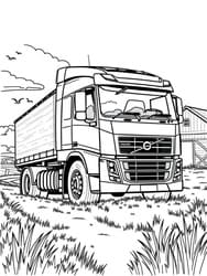 Volvo Truck on Farm Road coloring preview