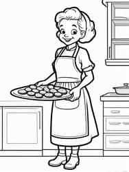 Grandma Serving Fresh Cookies coloring preview