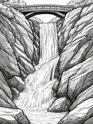 Waterfall Under Bridge coloring preview