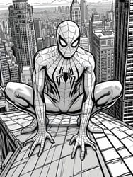 Spider-Man Crouch Over City coloring preview
