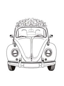 Flower-Crowned Classic Beetle Car coloring preview