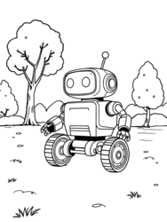 Robot with Antenna in Outdoor Grass coloring preview