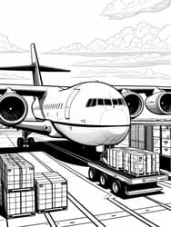 Cargo Jet Unloading Containers coloring preview