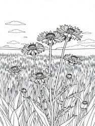 Thistle Flowers in Field coloring preview