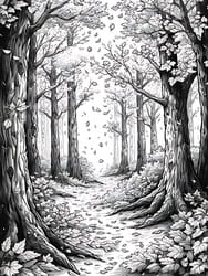 Path Through Autumn Woods coloring preview