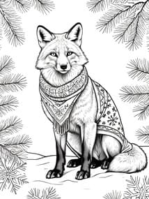 Winter Fox with Scarf and Sweater Printable Page