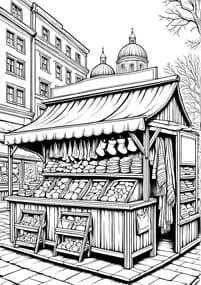 Winter Market Stall with Goods coloring preview