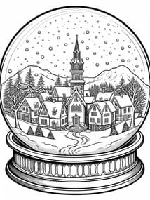 Winter Village in Glass Globe coloring preview