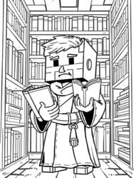 Wise Librarian Villager Reading Coloring Page