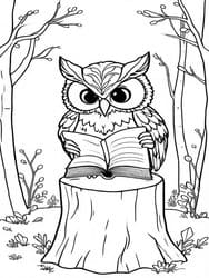 Owl with Open Book coloring preview