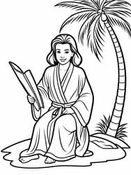 Prophetess Huldah Studying Scroll coloring preview