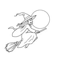Witch Soaring on Broom coloring preview