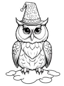 Owl in Wizard Hat on Cloud coloring preview