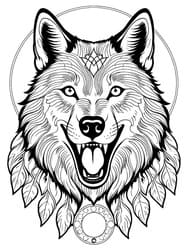 Roaring Wolf Dreamcatcher coloring preview