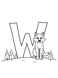 Wolf Howling at Letter W coloring preview