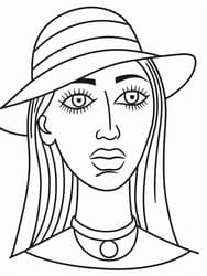 Woman in Striped Hat coloring preview