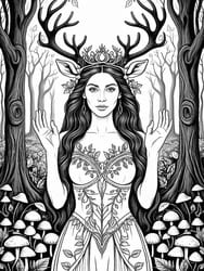 Goddess in Mushroom Grove coloring preview