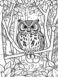Owl Perched with Foliage coloring preview