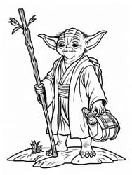 Yoda Trekking with Staff coloring preview